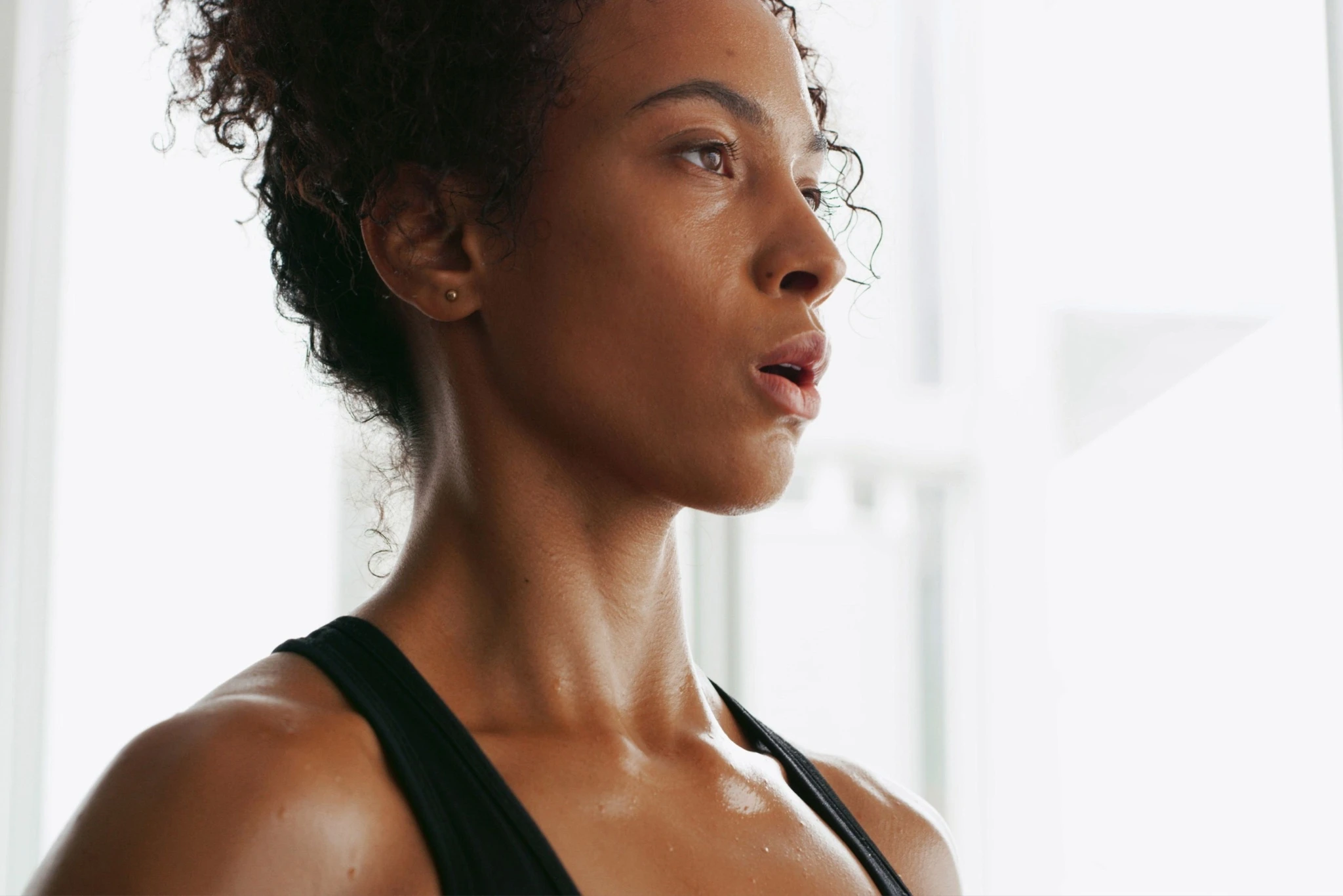Woman breathing working out