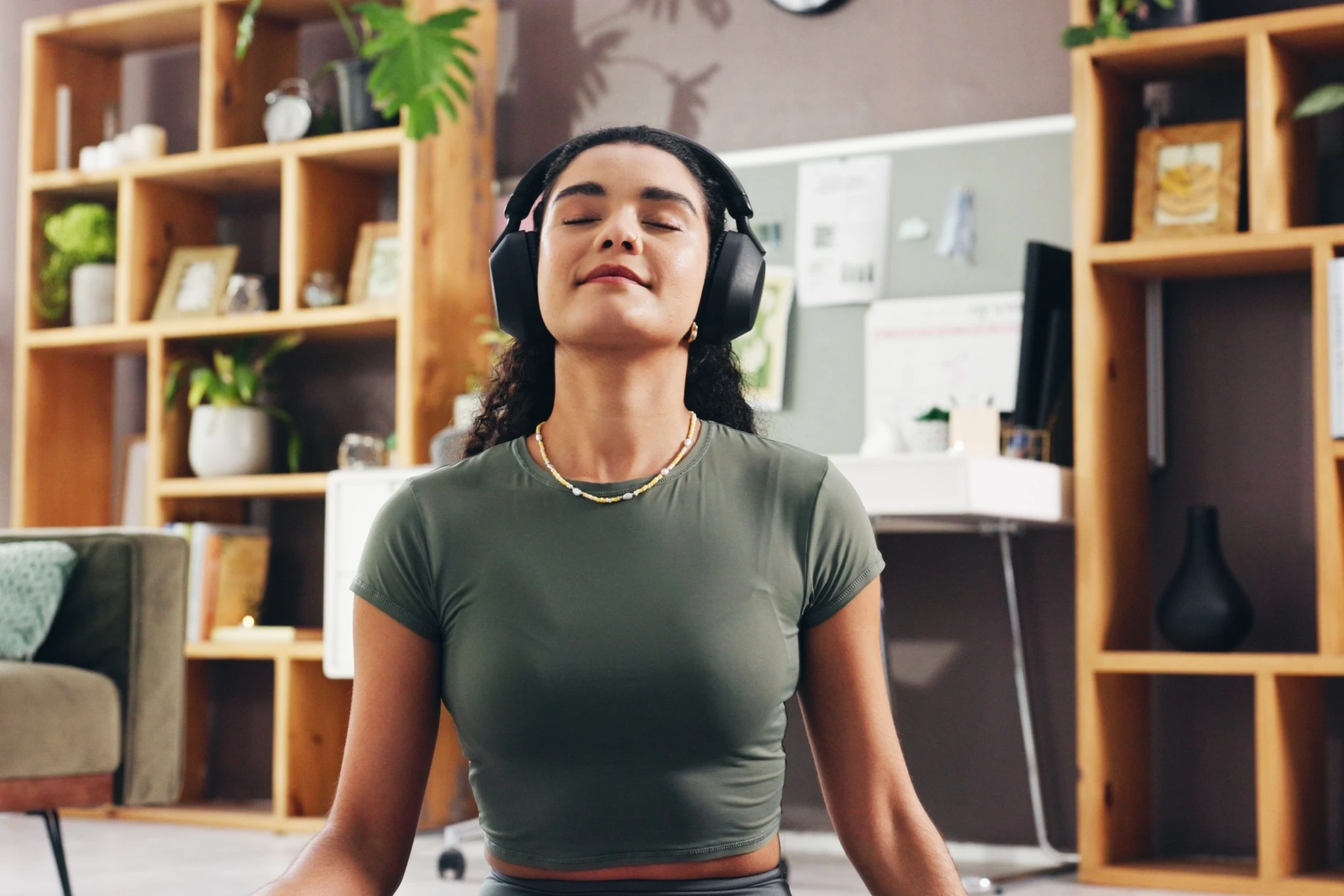 Woman with headphones on